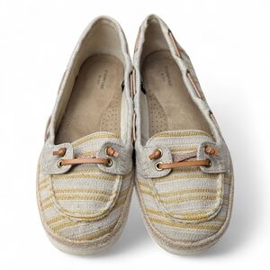 St Johns Bay Shoe Women's 10 Slip On Deck Boat Loafer Comfort Beige Gold Stripe